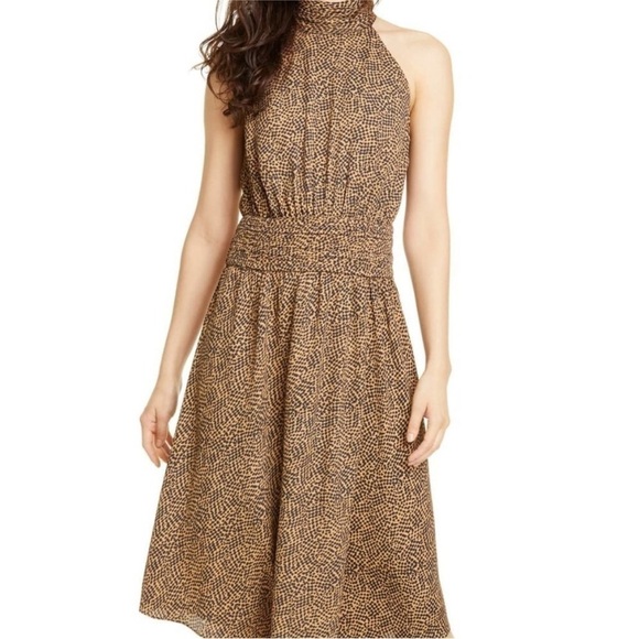 Joie Kehlani Oak Halter Neck Sleeveless Asymmetrical Animal Print Dress Sz6  NWT - Picture 1 of 10